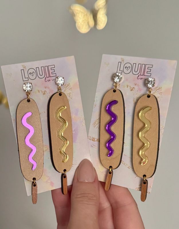 Acrylic Gameday LSU Purple Gold Corn Dog Earrings
