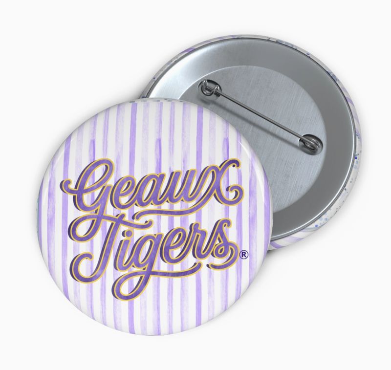 LSU Striped "Geaux Tigers" Game Day Button