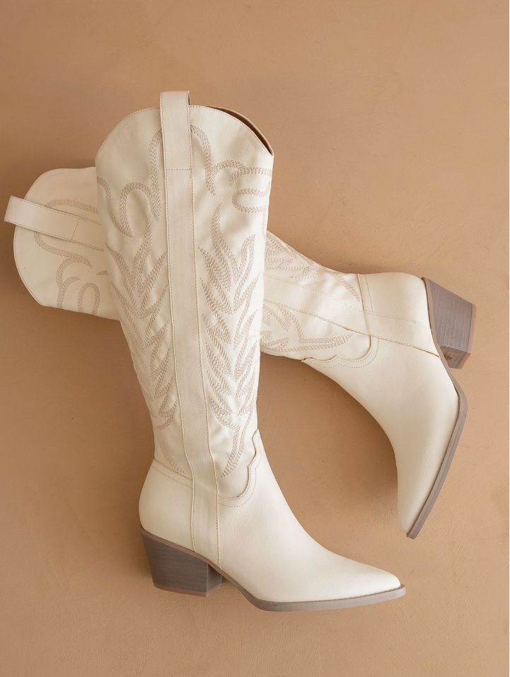 The Samara White | Embroidered Western Tall Fall Boot