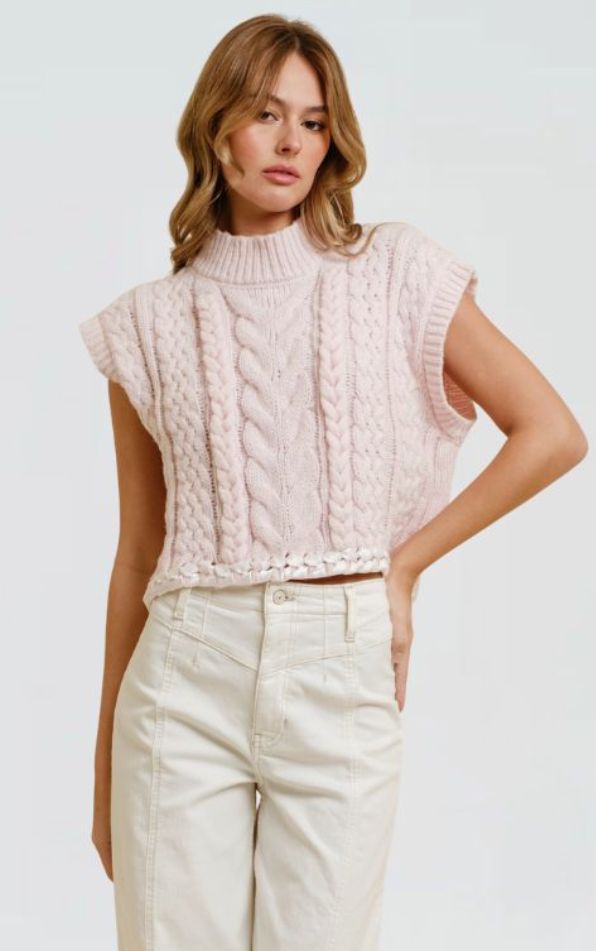Cable Knit Drop Shoulder Contrast Stitch