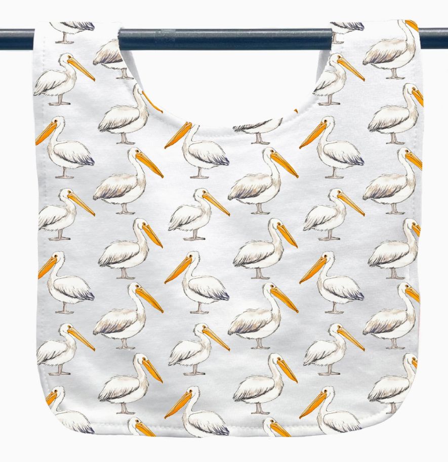 Pelican On White Baby Bib