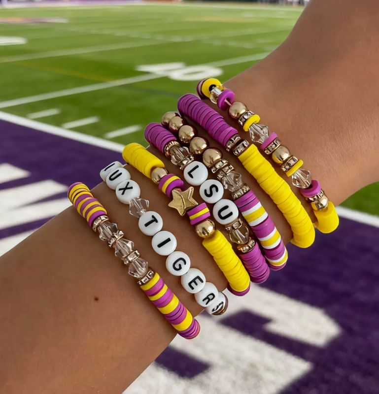 Tigers Purple &amp; Gold Beaded Game Day Bracelet Stack
