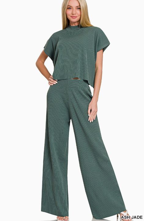 Viscose Sweater Short Sleeve Top &amp; Pants 2-piece set