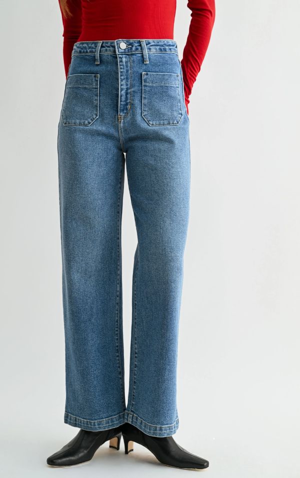 Patch Pocket Wide Leg - Medium Denim