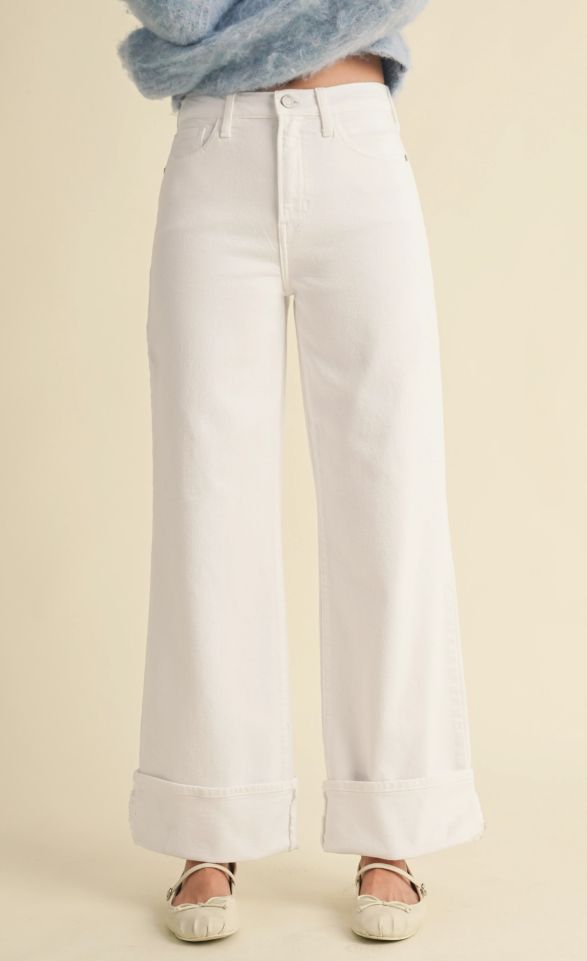 Cuffed Palazzo Jean - Optic White