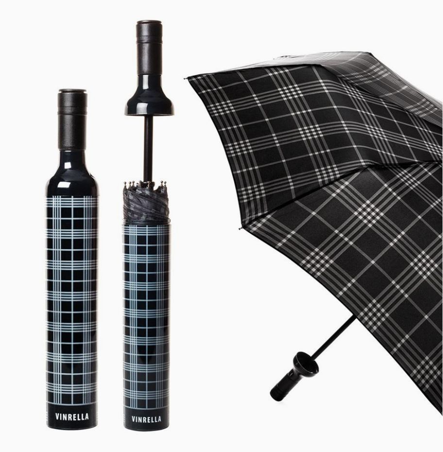 Black Plaid Bottle Umbrella