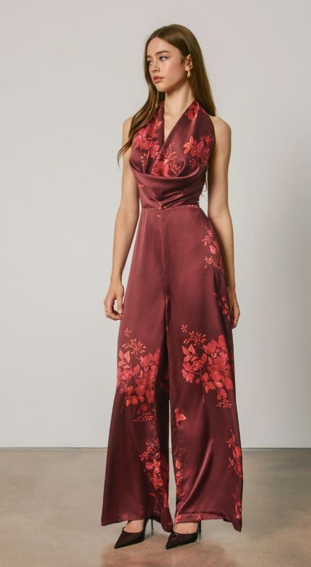 Floral Draped Halter Jumpsuit