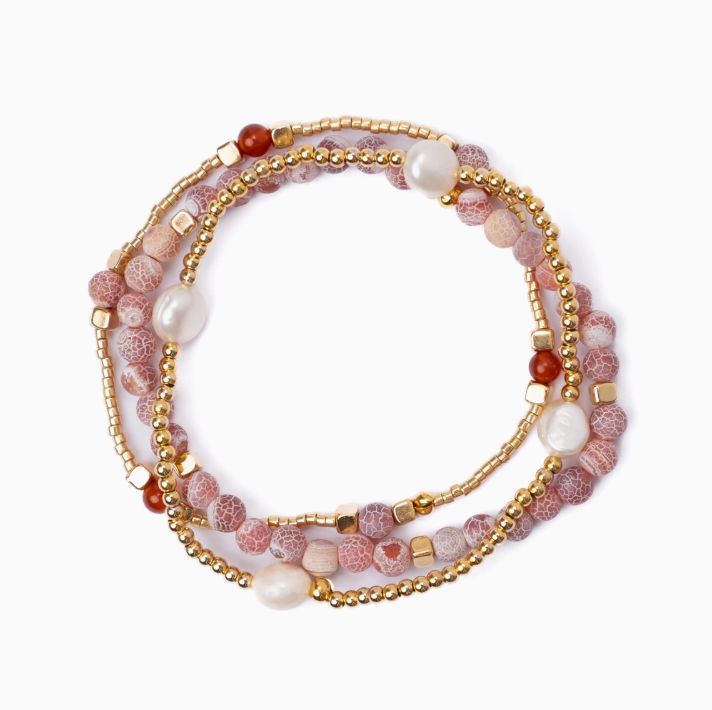 Gem and Pearl Miyuki Stretch Bracelets (Agate)