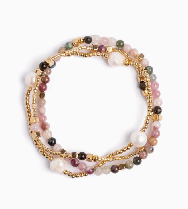Gem and Pearl Miyuki Stretch Bracelets (Indian Agate)