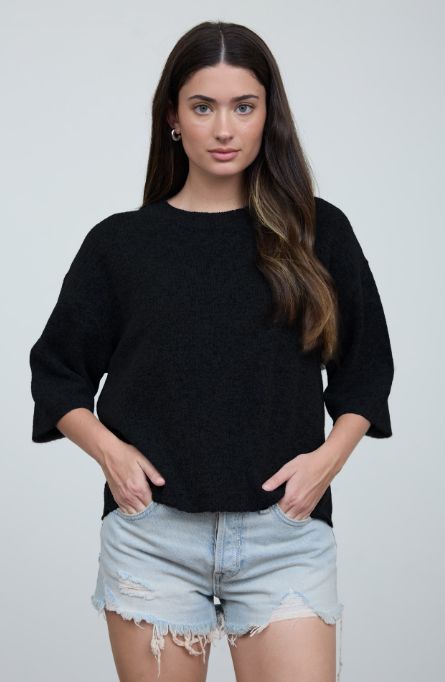 Heathered Crew Neck Half Sleeve Boxy Pullover