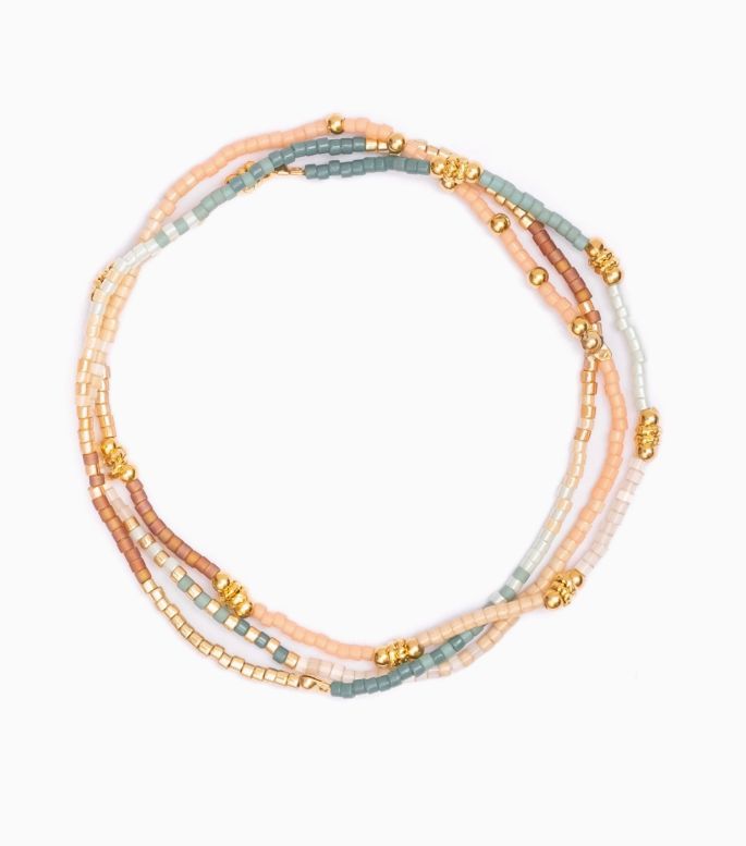 Miyuki Beaded Stretch Bracelets (Peach/Aqua/Tan)