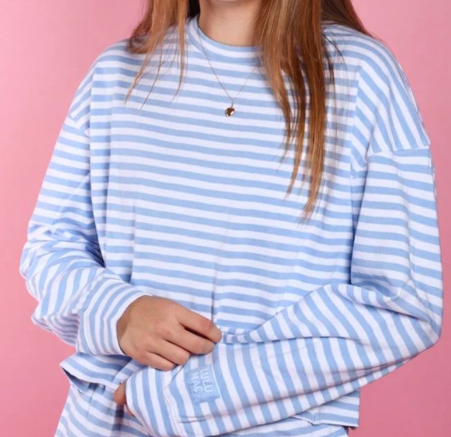 Stripe Mono-Tag Light Blue Long Sleeve Top