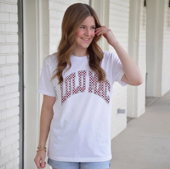 Maroon/White Checkered Adult White Comfort Colors Tee