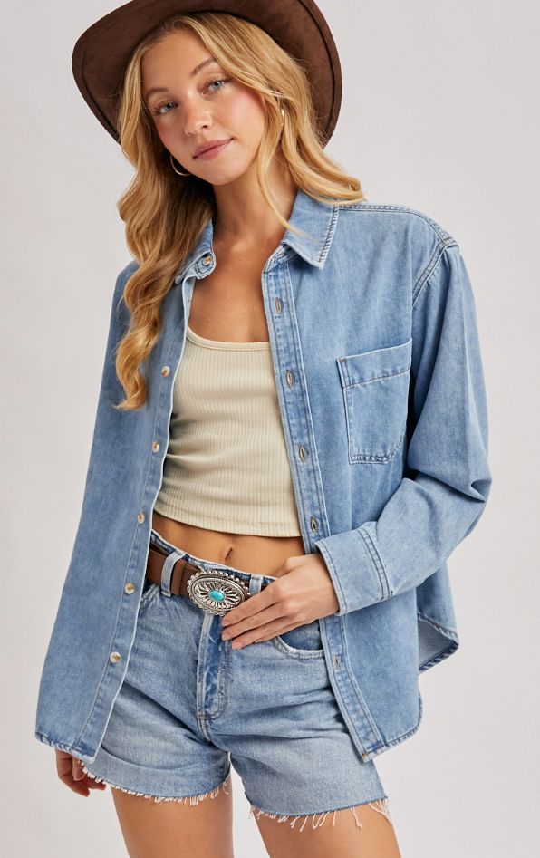 Denim Button Down Oversized Shirts
