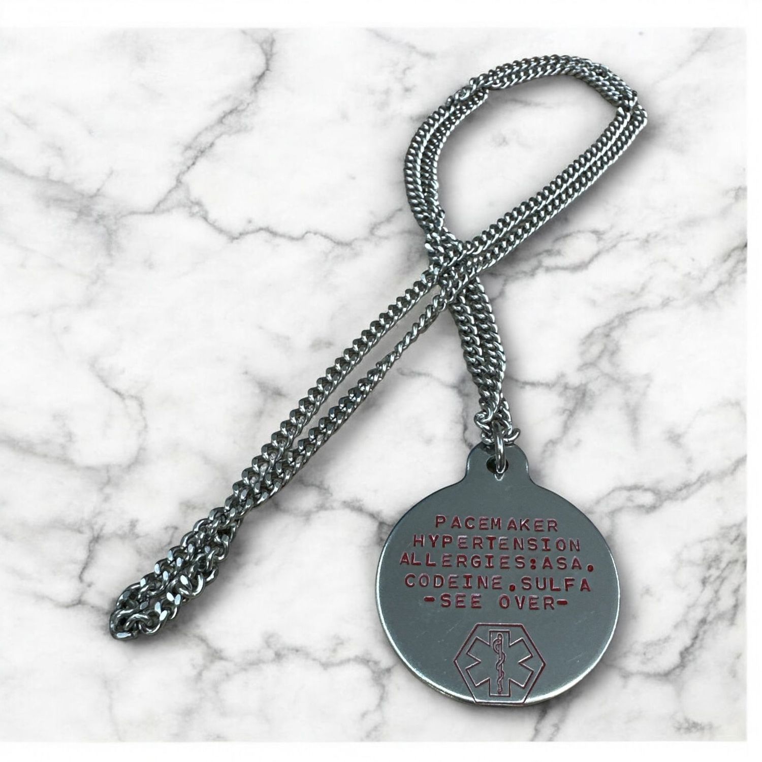 Stainless Steel necklace with medical emblem - Large / Small