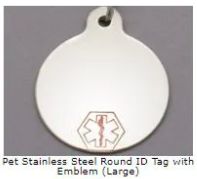 Pet Stainless Steel Round ID Tag with Emblem (Large)