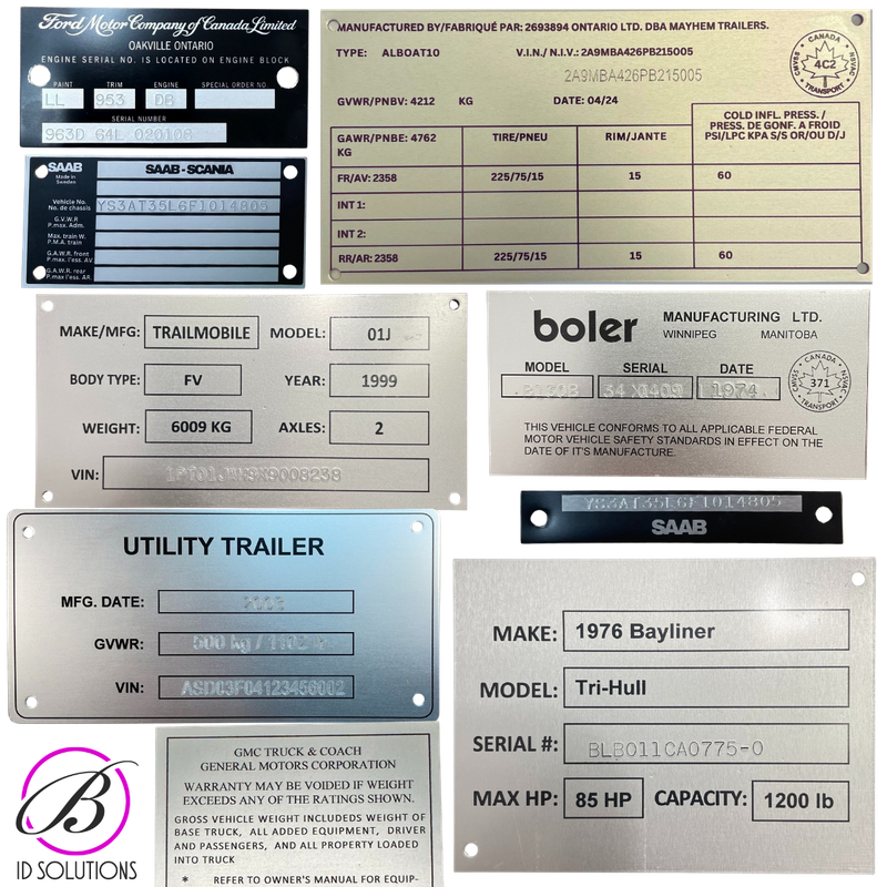 Replacement Data and VIN Plates