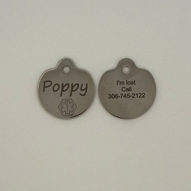 Pet Stainless Steel Round ID Tag with Star of Life Emblem (Small)