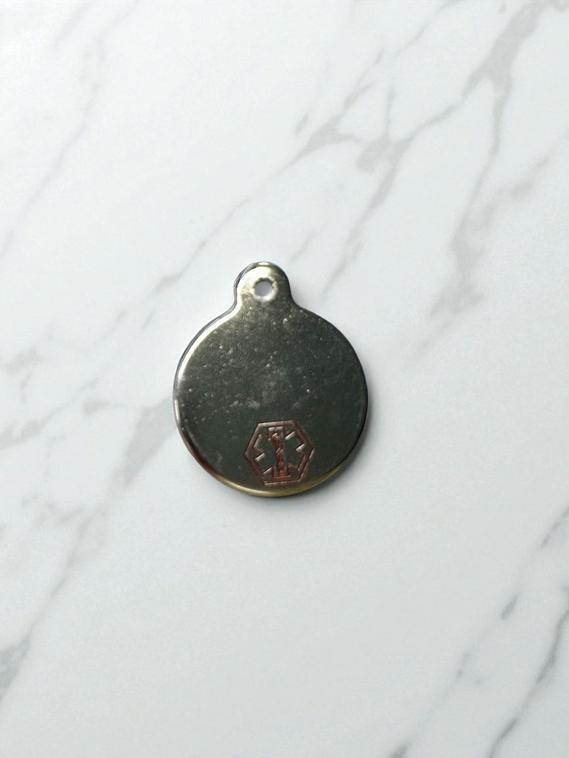 Pet Stainless Steel Round ID Tag with Star of Life Emblem (Large)