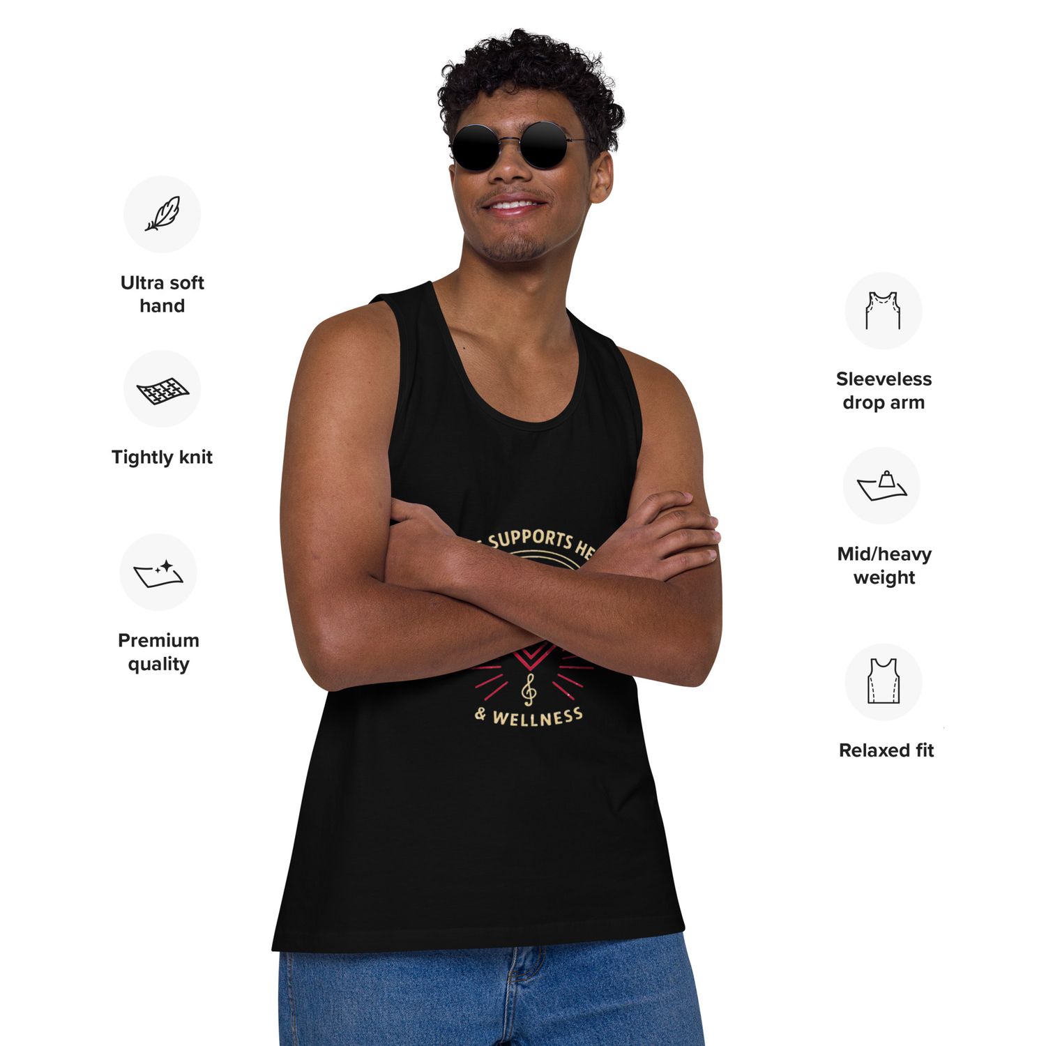 Music Supports Health &amp; Wellness—Men’s premium tank top