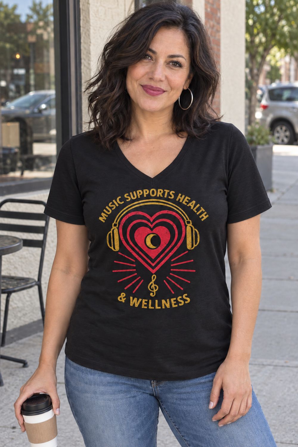 Music Supports Health &amp; Wellness V-Neck Tee