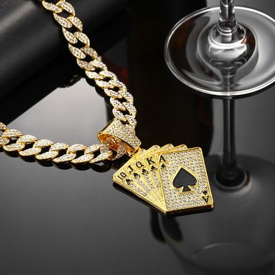 （moissanite+925 Silver）Cuban Necklace Playing Card Pendant