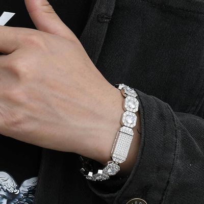 (Moissanite + 925silver）Large full diamond moissanite bracelet for men and women