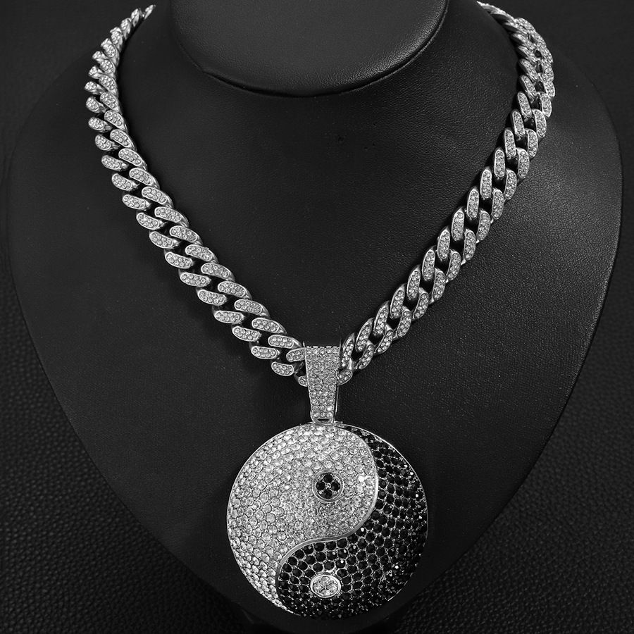 hip-hop necklace Tai Chi Bagua Chinese elements will not fade, Color: Silver pendant with 18inch Cuban chain
