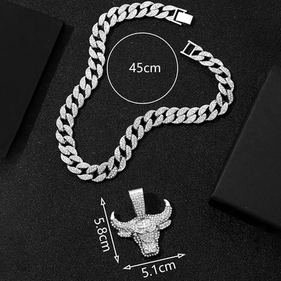 Full Diamond Necklace Pendant Bull Head Personalized Style No Fading