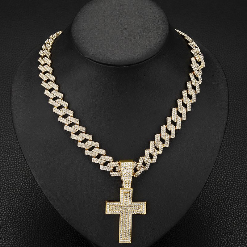 Full Diamond Cross Pendant Fashion Trend Rap Men&#39;s Cuban Chain