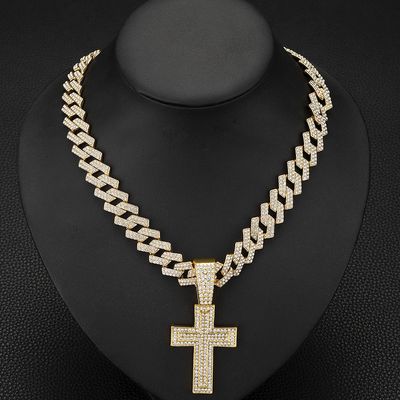 Full Diamond Cross Pendant Fashion Trend Rap Men&#39;s Cuban Chain
