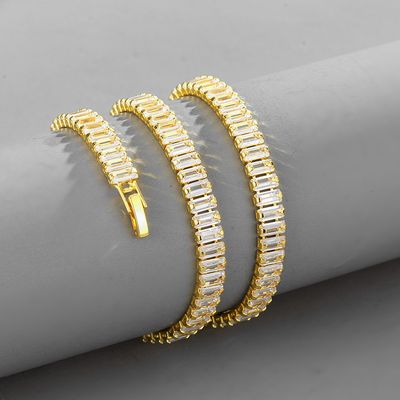 (Moissanite) inlaid with rectangular diamonds cold style Cuban chain women&#39;s fashion necklace