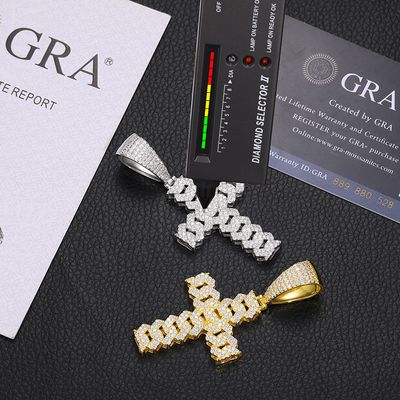 (925 silver + moissanite) Moissanite necklace Cuban chain cross pendant fashion hip-hop accessories