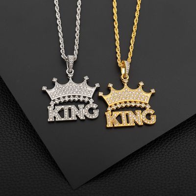 Spliced Crown Letter King Full Diamond Necklace Personality No Fading