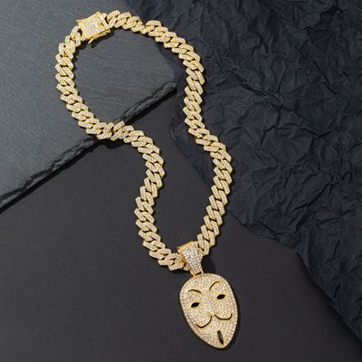  Full diamond mask pendant necklace hip-hop style street exaggerated personality Cuban chain does not fade