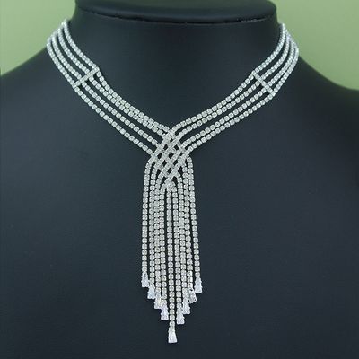 (Moissanite) New European and American fashion luxury multi-layer tassel rhinestone moissanite clavicle necklace personality trend necklace