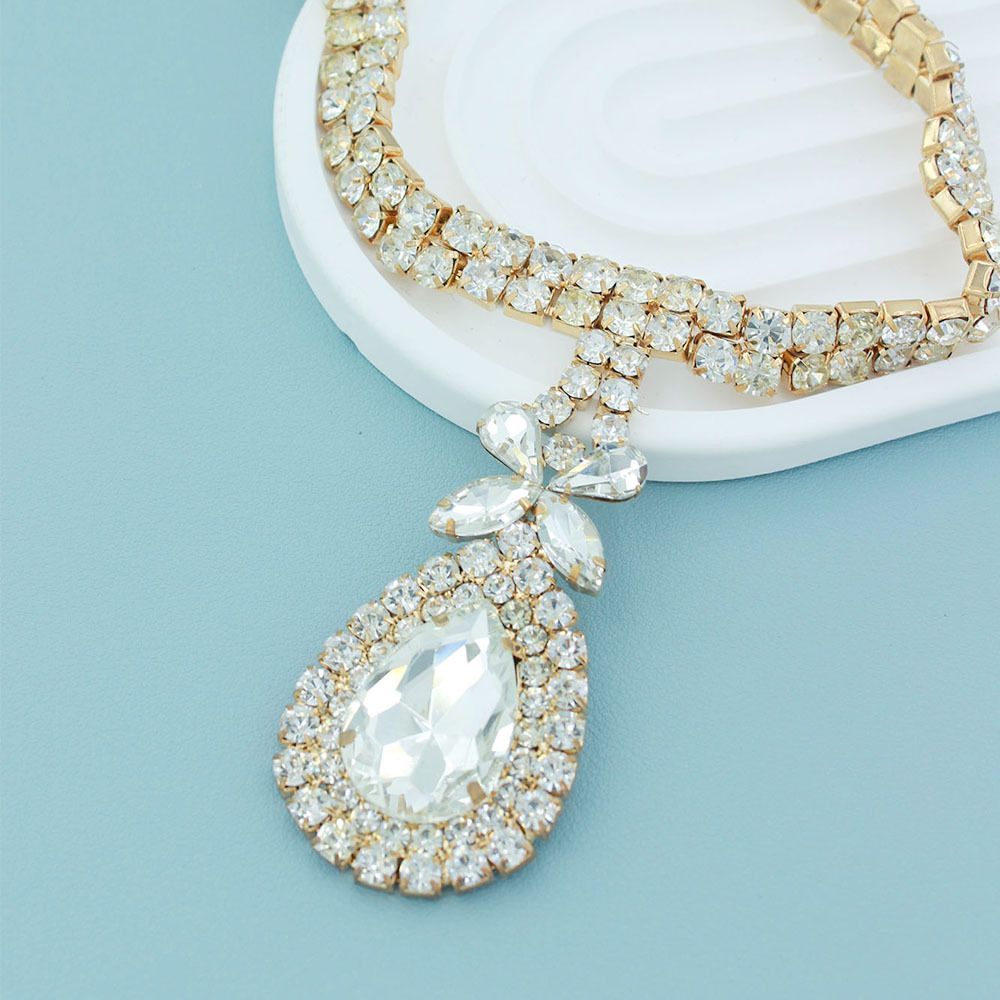 (925 silver + moissanite) teardrop-shaped pendant double-layer diamond necklace