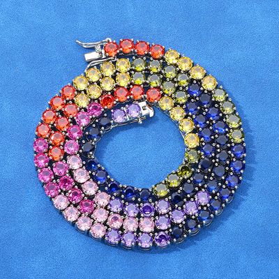 (Moissanite) 5mm colorful rhinestone tennis chain personalized fashion accessories men&#39;s necklace custom model