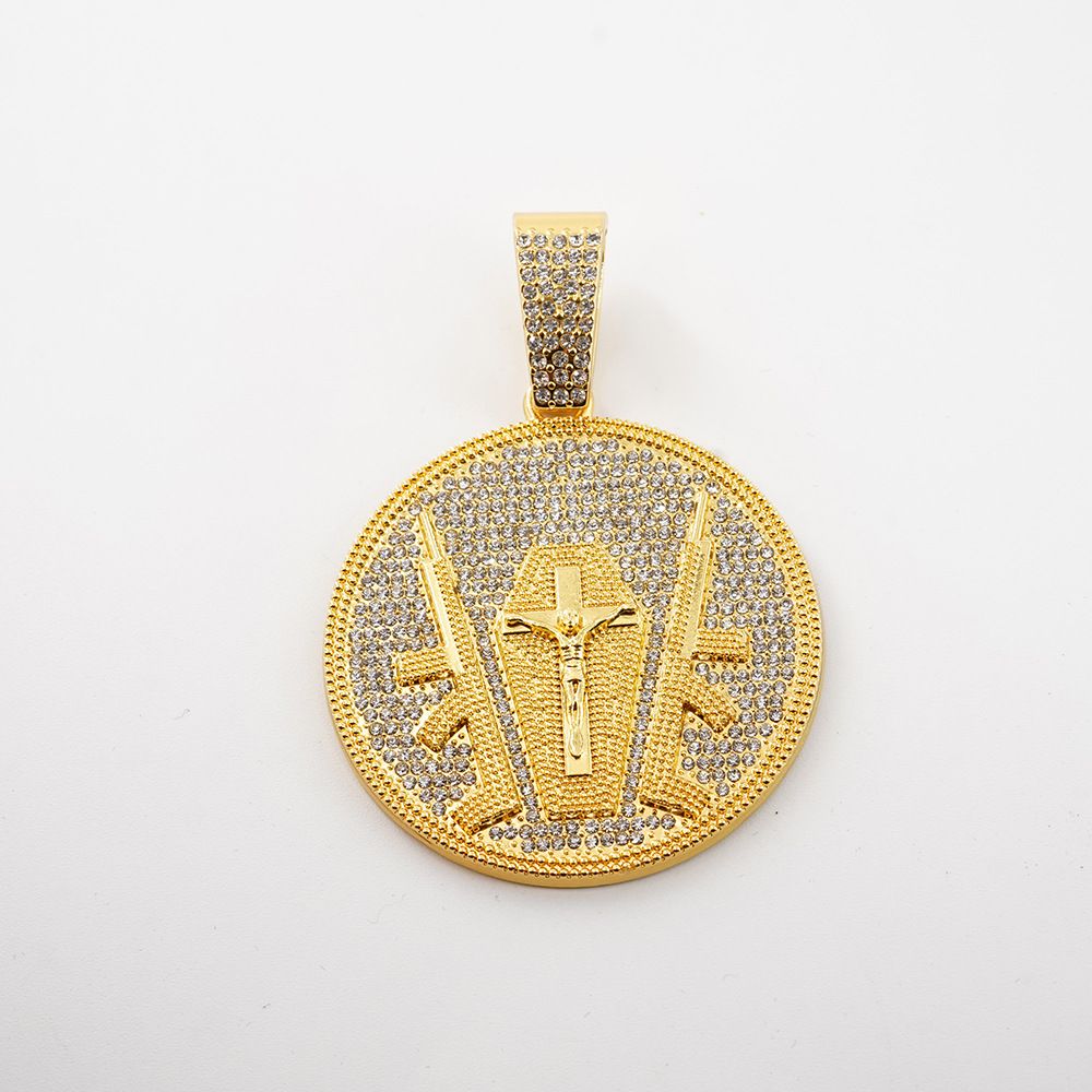 Hip-hop new hot sale Jesus protection god round pendant fashion men&#39;s jewelry accessories necklace, Color: Gold single pendant (no necklace)