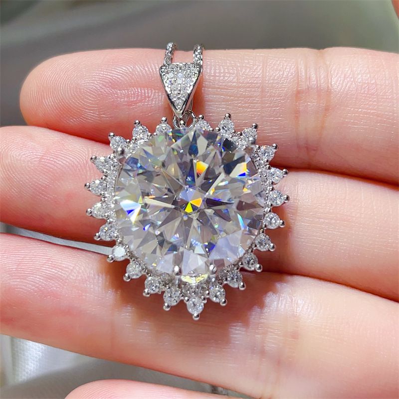 (Laboratory diamonds) 20 carat luxury women&#39;s necklace large carat moissanite pendant passed instrument testing, Color: 20 carat luxury moissan diamond pendant