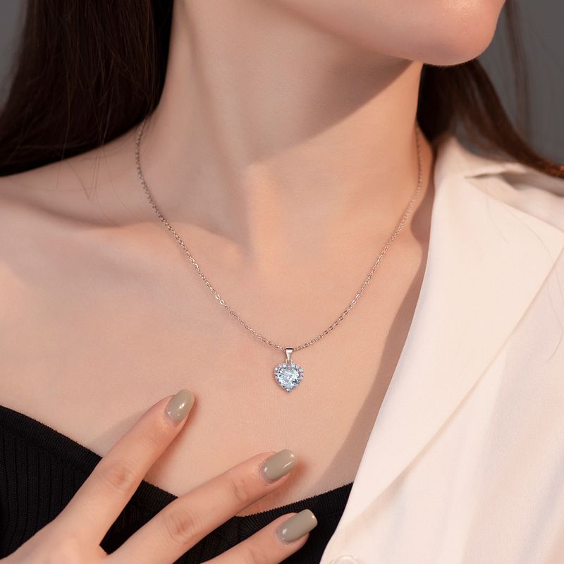 Moissanite + 925 silver girls&#39; necklace] Pink diamond niche design heart-shaped pendant
