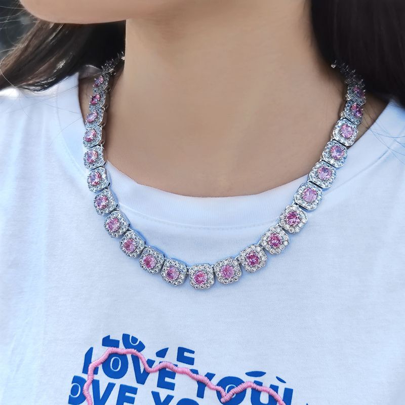 for Men and Women] 12mm Flip Clasp Colorful Moissanite Rock Sugar Trend Necklace