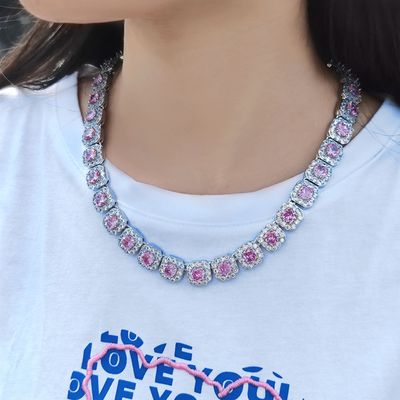 for Men and Women] 12mm Flip Clasp Colorful Moissanite Rock Sugar Trend Necklace