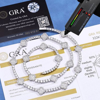 (Laboratory diamonds necklace for men and women) Classic four-leaf clover full diamond tennis chain sugar cube diamond
