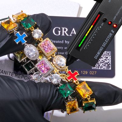 (Laboratory diamonds + Gemstone Bracelet) 10mm Colored Gemstone Chain Trendy Cross Necklace