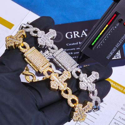 Laboratory diamonds + 925 Silver] 8-shaped chain mixed inlaid T-shaped square moissanite cross men&#39;s bracelet