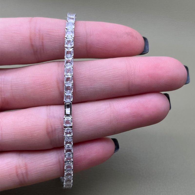 (Moissanite bracelets for both men and women) Square rock sugar princess square full diamond tennis bracelet, Color: Princess Square 3*3, Purity: 6.5inch