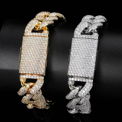  Full Diamond 20mm Cuban Bracelet Moissanite Trend Men&#39;s Test Pen Passed