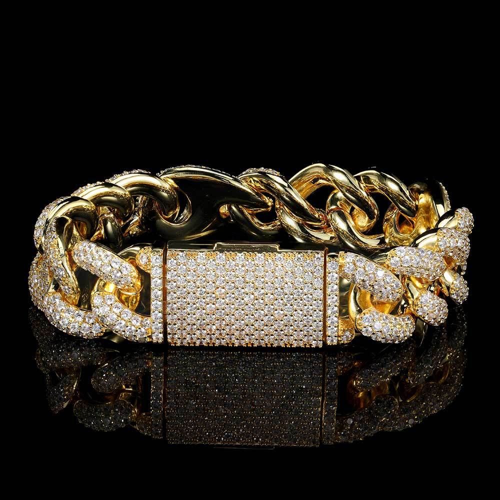  Full Diamond 20mm Cuban Bracelet Moissanite Trend Men&#39;s Test Pen Passed, Color: Golden (width 20mm), Purity: Bracelet 7-inch inches (length 18cm)