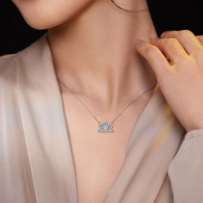  Princess Coronation Crown Necklace Women&#39;s Heart Pendant Heart-shaped Silver Necklace